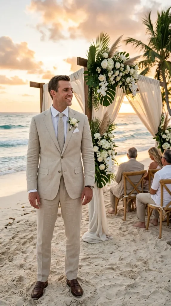 Beige Linen Suit for Outdoor Weddings