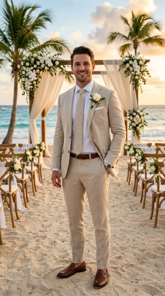 Beige Linen Suit for Outdoor Weddings
