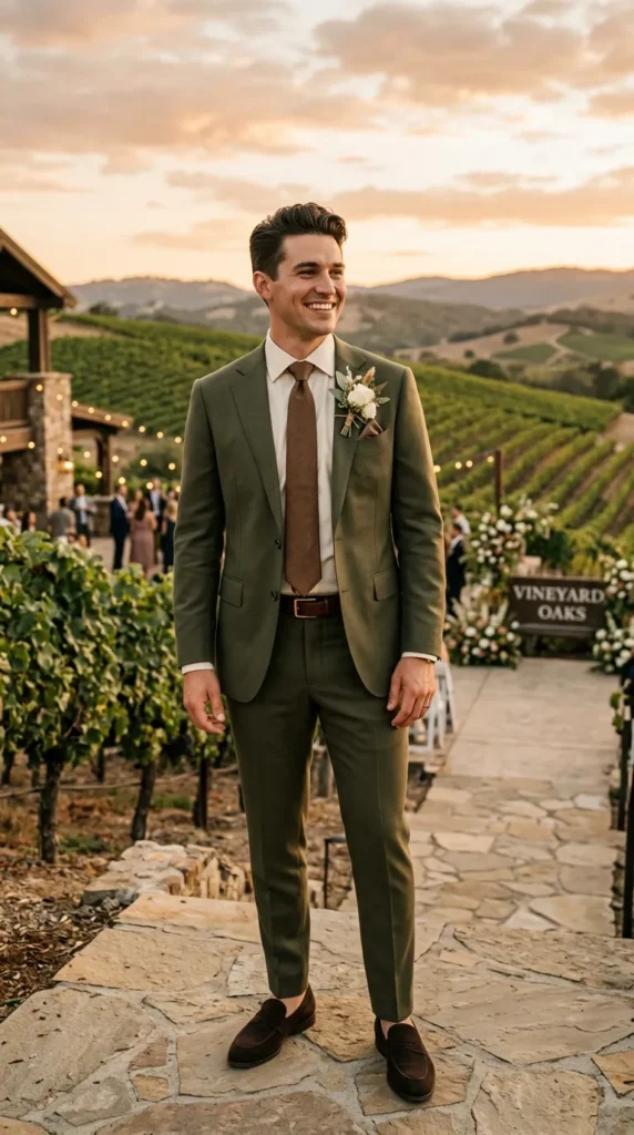 Earth-Tone Suits for Rustic Weddings