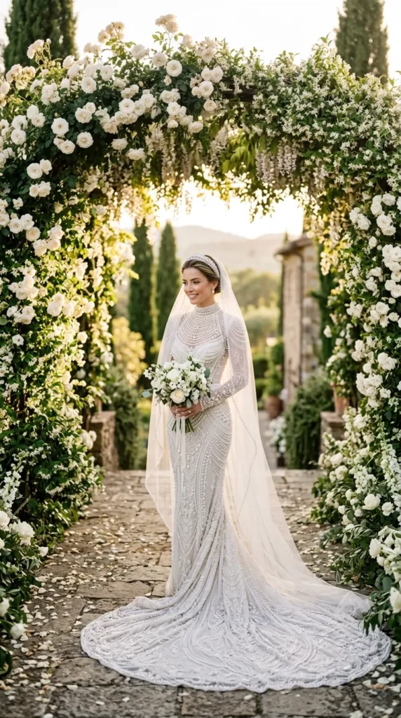 Pearl-Embellished Wedding Dress