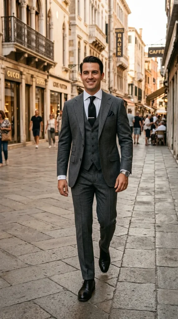 Pinstripe Suit with Modern Appeal