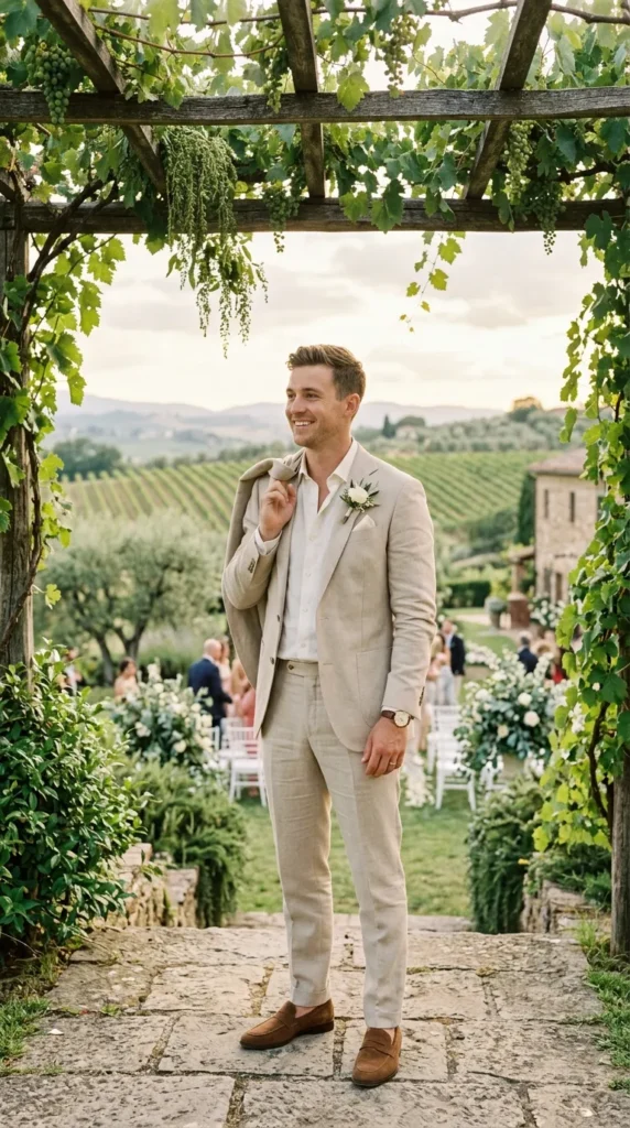 Soft Beige Suit for Daylight Ceremonies