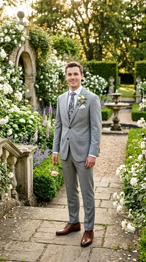 Soft Grey Suit for Daytime Weddings