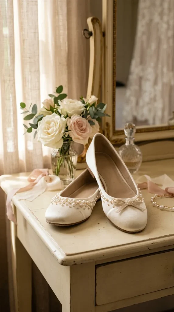 Delicate Pearl-Embellished Flats