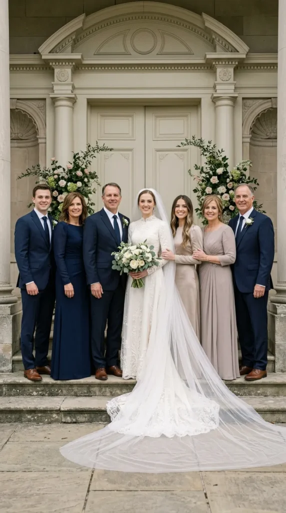 Elegant Family Wedding Portraits at the Ceremony Entrance