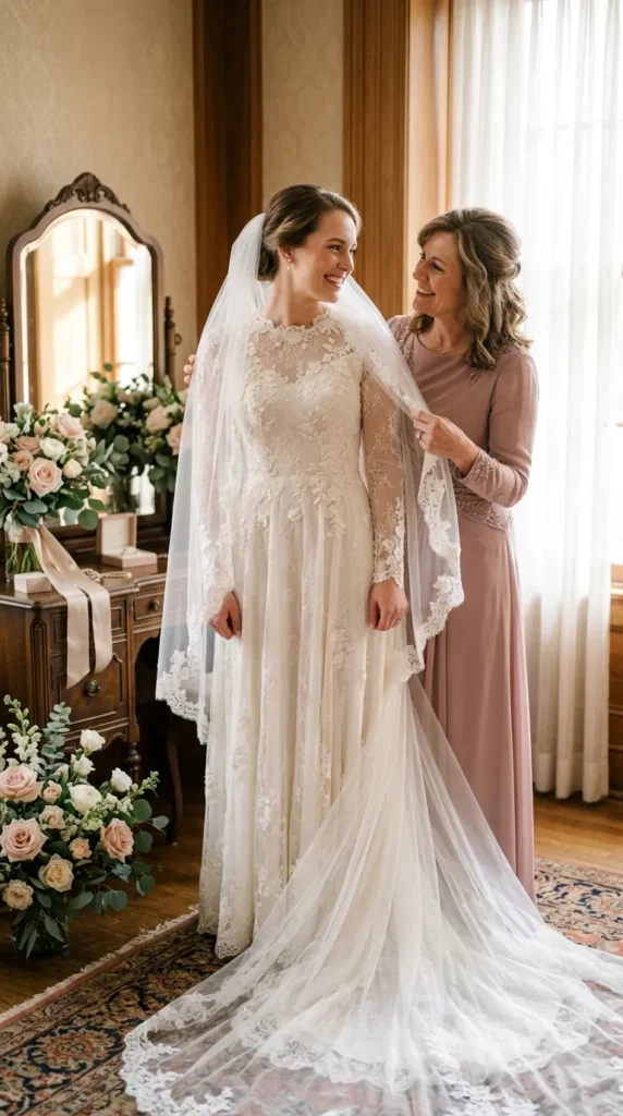 Emotional Bride and Mother Wedding Portraits With a Veil
