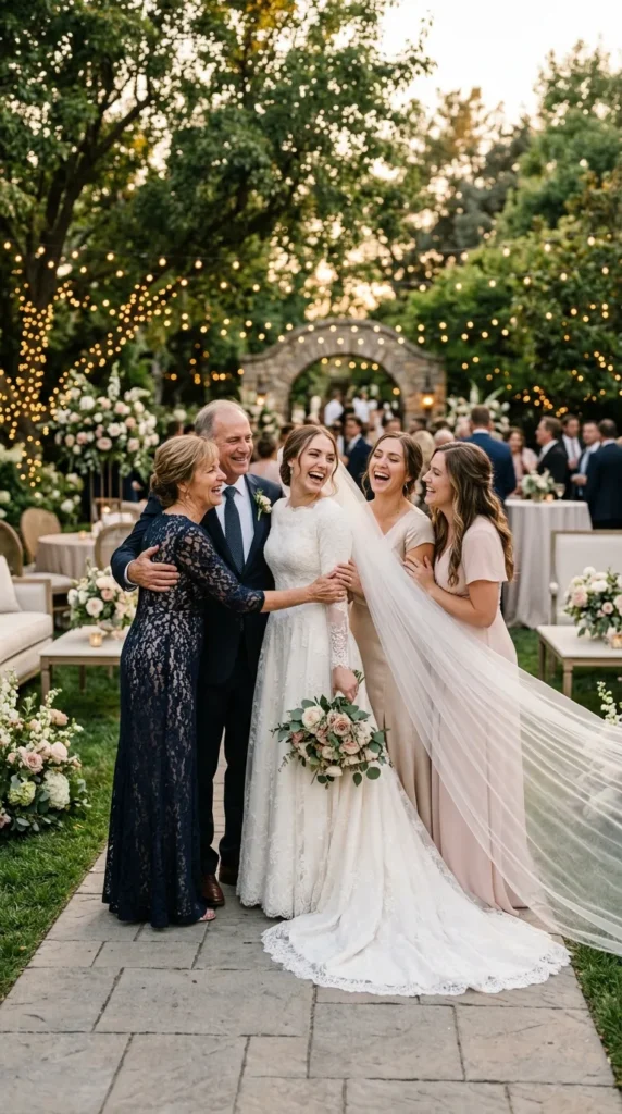 Emotional Family Wedding Embrace Photos With a Veil