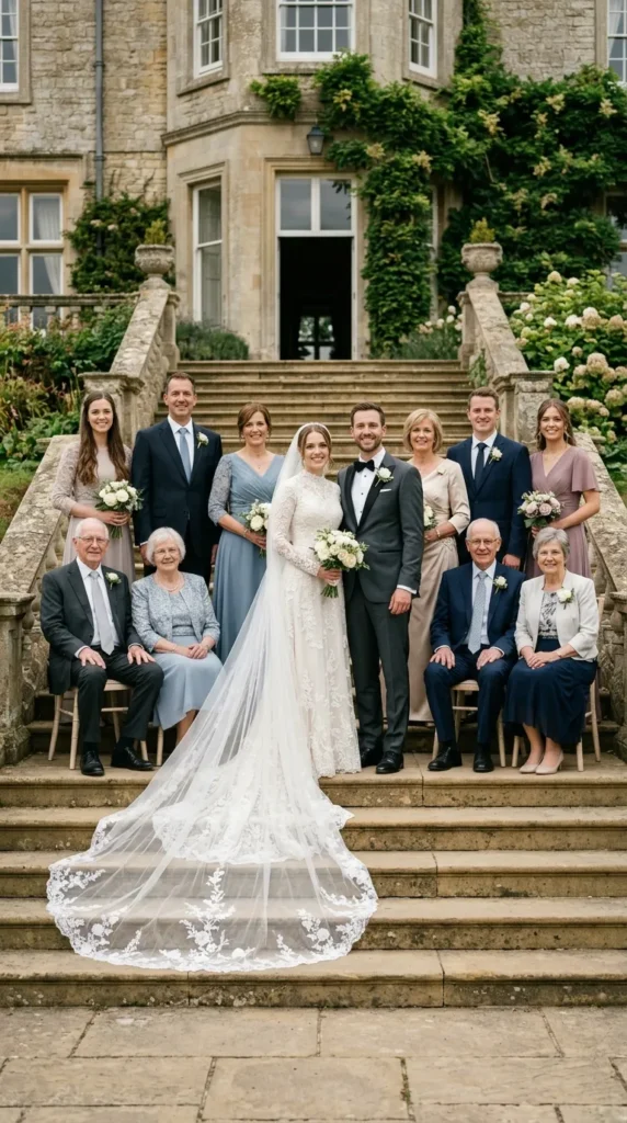 Multi-Generational Family Wedding Portraits With a Veil