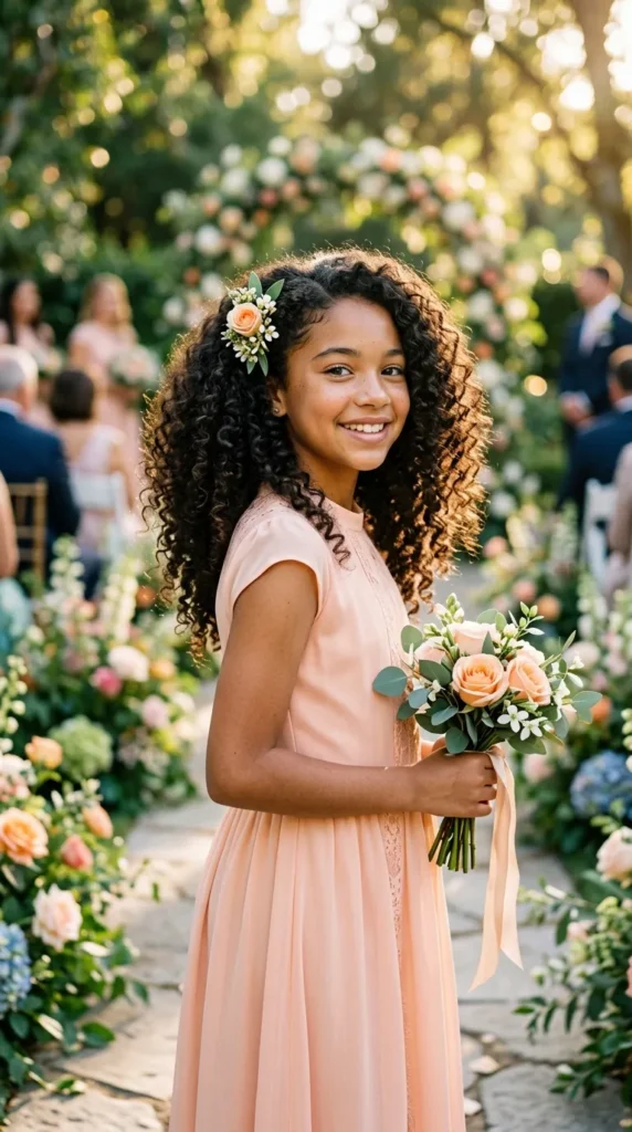 Natural Curly Hairstyle With a Floral Clip
