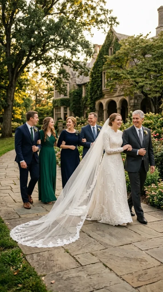 Natural Wedding Photos of the Bride Walking With Family