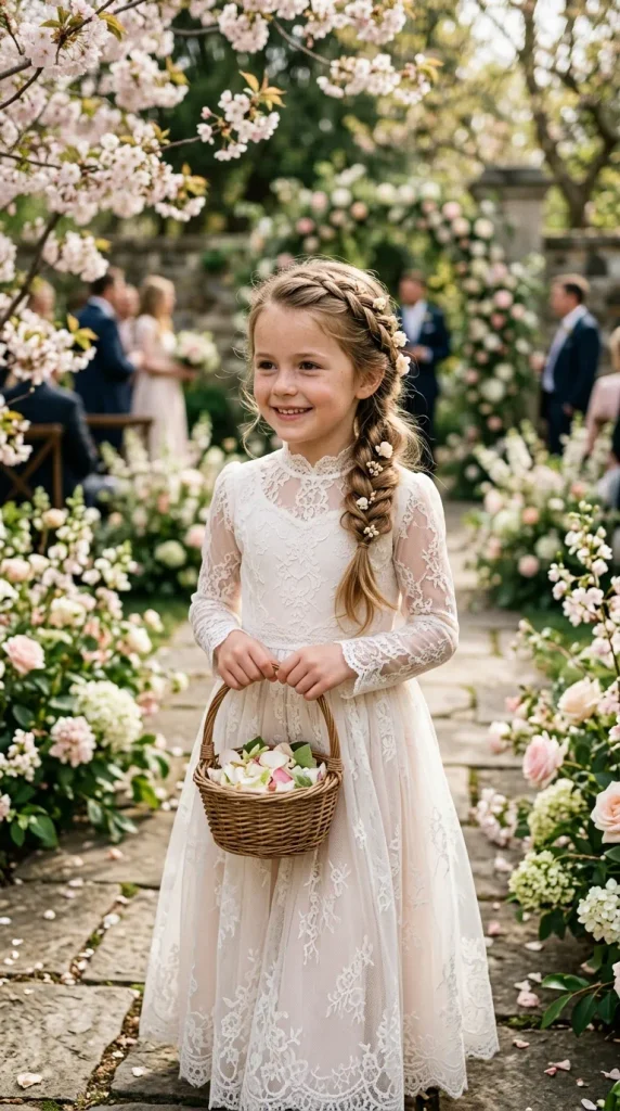Braided Ponytail With Tiny Flowers