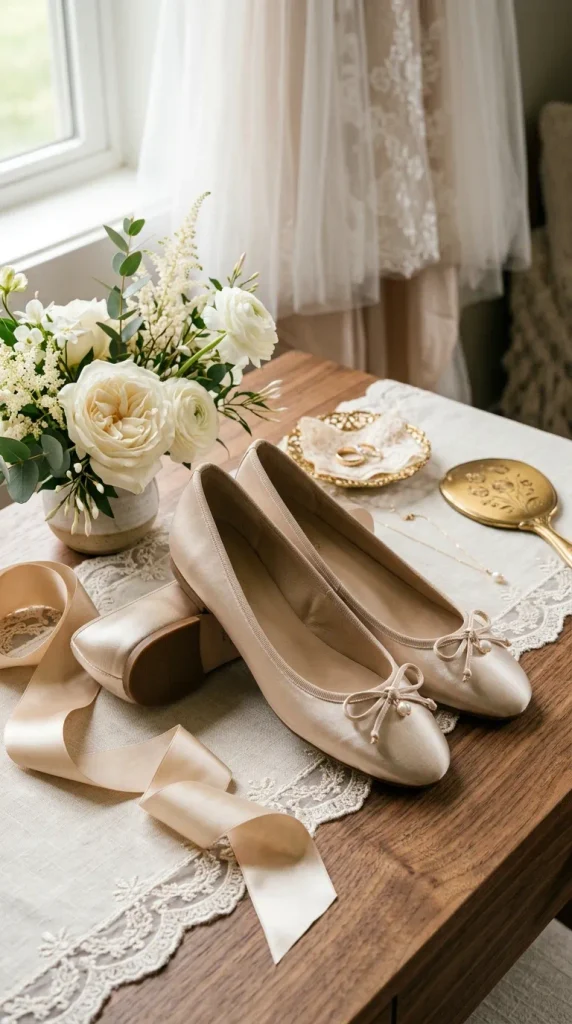 Champagne Ballet Flats With a Delicate Bow