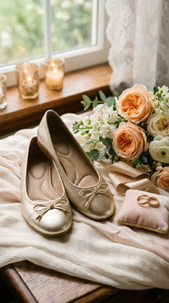 Comfortable Champagne or Gold Flats