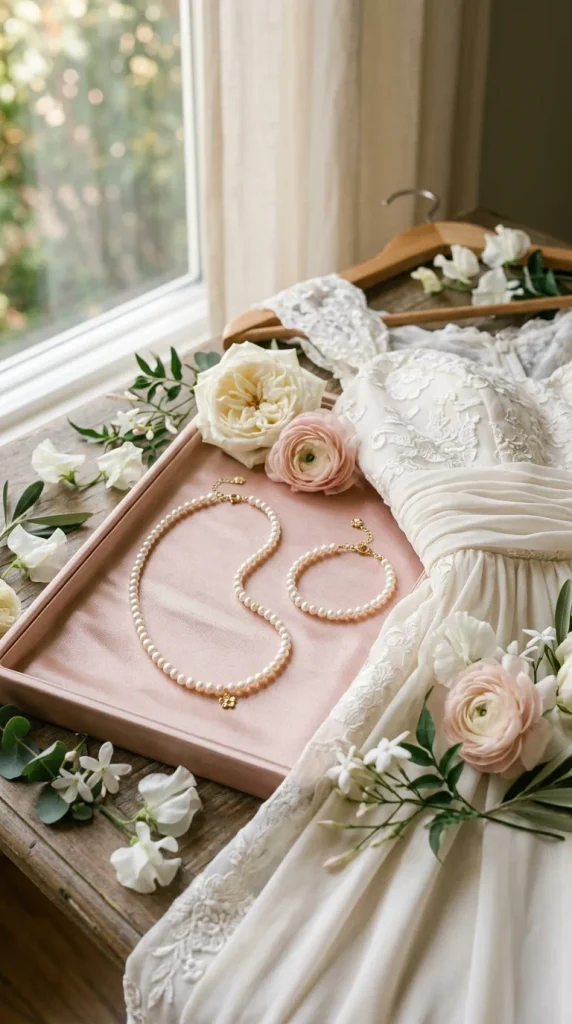 Delicate Pearl Necklace and Bracelet Set
