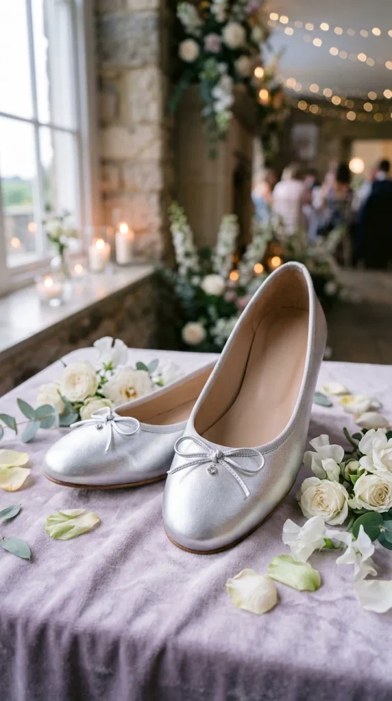 Ivory Ballet Flats With a Floral Bow