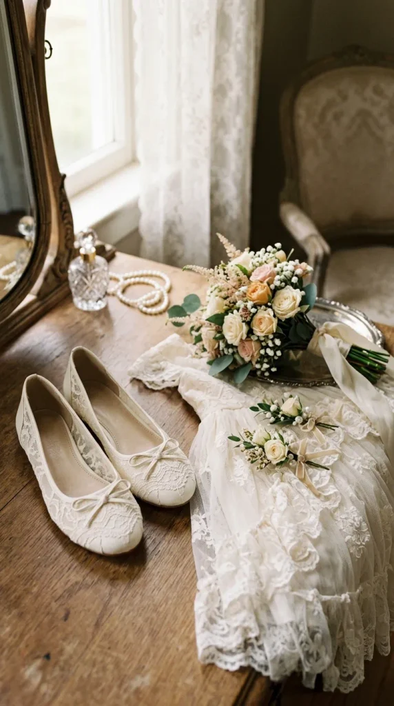 Lace-Trimmed Ballet Flats for a Romantic Wedding
