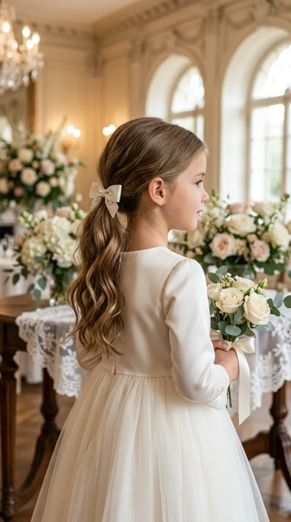 Low Wavy Ponytail With a Pearl Bow