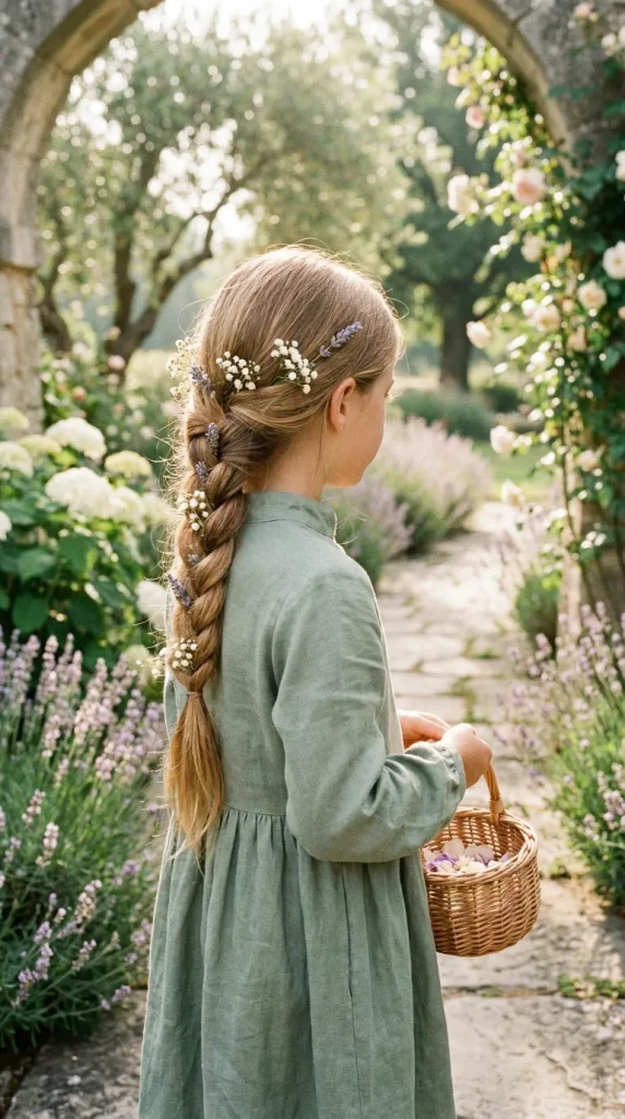 Simple Flower Girl Braid With Floral Details